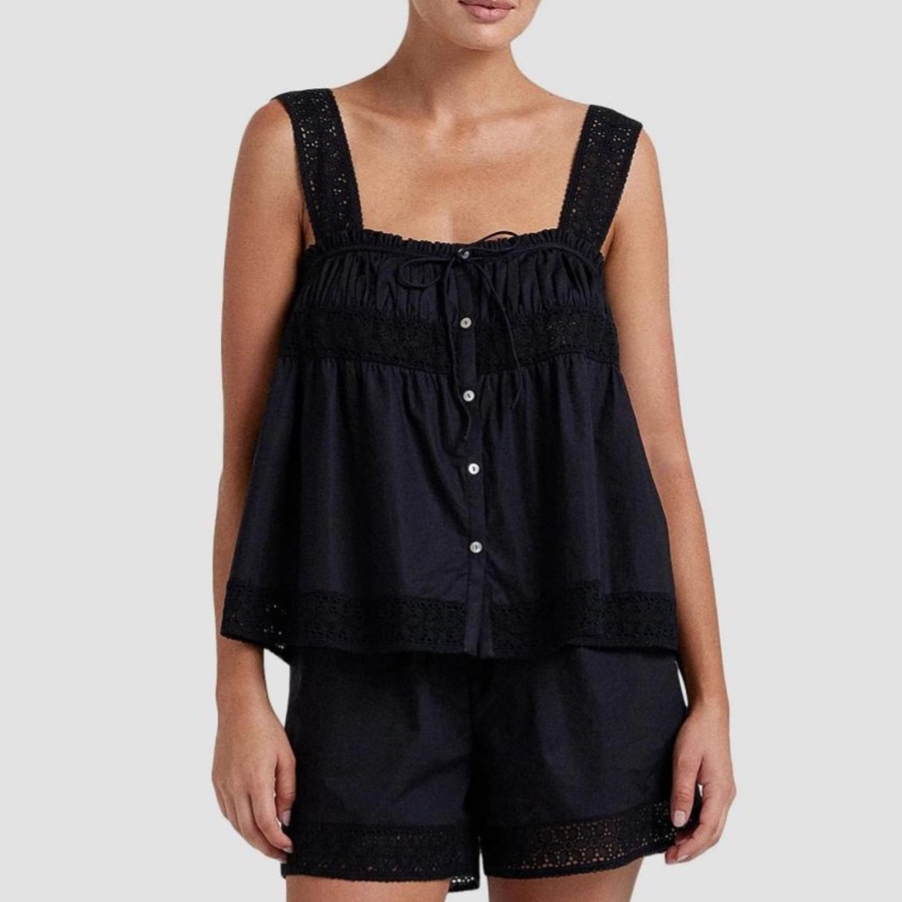 Peony Tapestry Summer Cami Top black